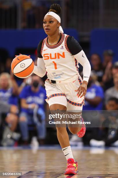 Odyssey Sims of the Connecticut Sun dribbles up the court against the Chicago Sky during the first half in Game Five of the 2022 WNBA Playoffs...