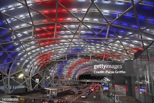 The Hartsfield-Jackson Atlanta International Airport is illuminated in white, red and blue, the three colors of the British flag in honor of the...