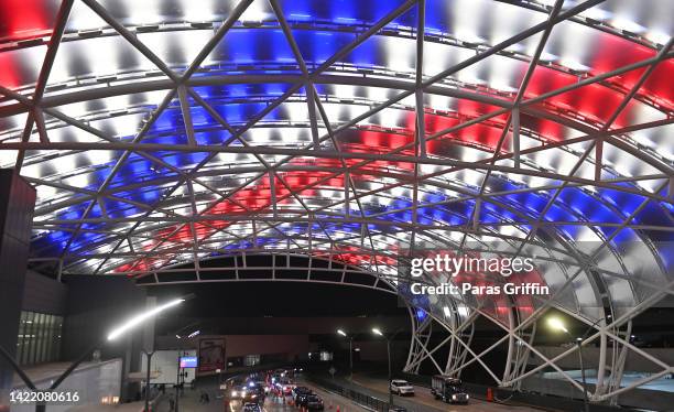 The Hartsfield-Jackson Atlanta International Airport is illuminated in white, red and blue, the three colors of the British flag in honor of the...