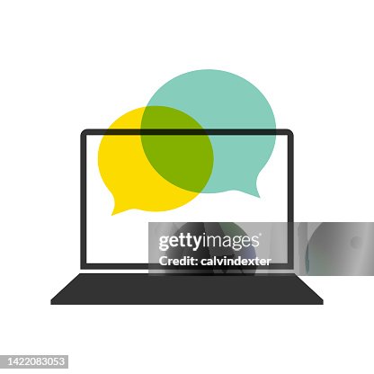 Laptop computer online messaging speech bubbles Laptop computer online messaging speech bubbles