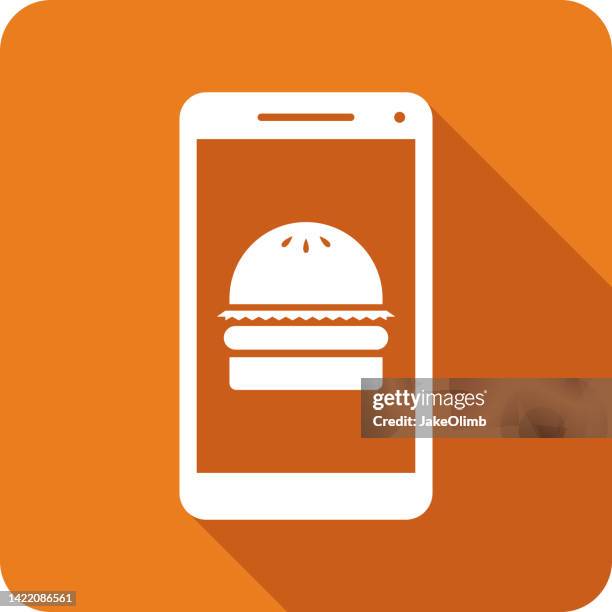burger smartphone icon silhouette - sesame seed bun stock illustrations