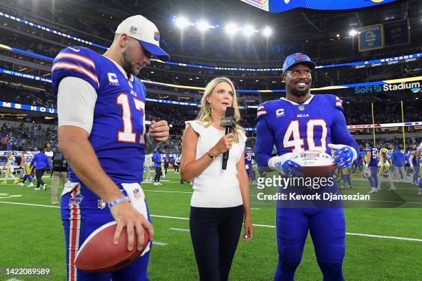 Von Miller and Josh Allen of the Buffalo Bills at an interview after a 31-10 win over the Los Angeles Dodgers at SoFi Stadium on September 08, 2022...