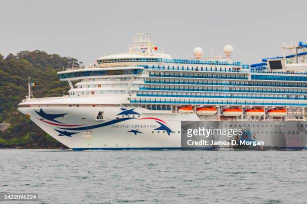 Cruises Australia's Pacific Adventure is seen about to berth at the Overseas Passenger Terminal on September 09, 2022 in Sydney, Australia. P&O...