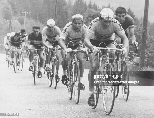 The Austrian racing cyclists Arnold Ruiner and Adolf Christian at the Austrian road cycling championships in Linz. About 1960. Photograph.