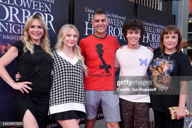 Barbara Alyn Woods, Alyvia Alyn Lind, Don Mancini, Zackary Arthur and Christine Elise McCarthy attend the Halloween Horror Nights Opening Night...