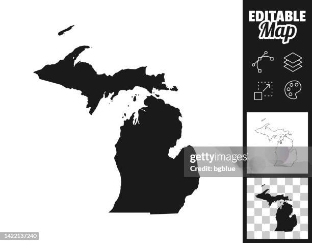 ilustraciones, imágenes clip art, dibujos animados e iconos de stock de mapas de michigan para el diseño. fácilmente editable - michigan