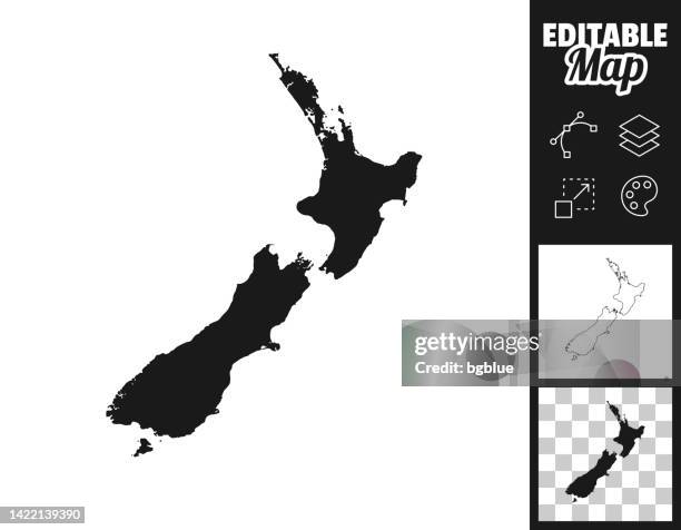 ilustraciones, imágenes clip art, dibujos animados e iconos de stock de mapas de nueva zelanda para el diseño. fácilmente editable - north island new zealand