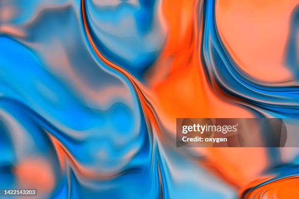 colorful vibrant neon blue orange waves background - azul turquesa fotografías e imágenes de stock