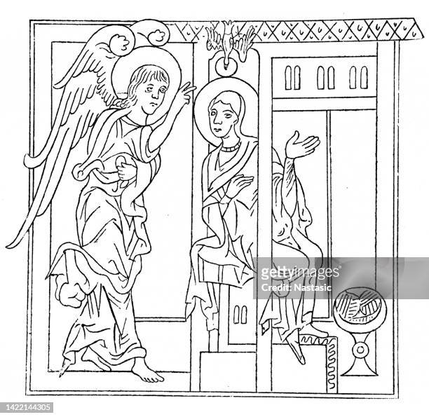 the annunciation of the virgin mary - archangel gabriel stock illustrations