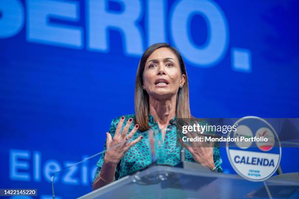 The exponent of the Italian party Azione Mara Carfagna on the occasion of the opening of the electoral campaign of the Terzo Polo. Milan , September...