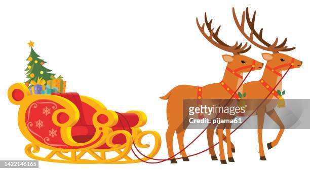 ilustrações, clipart, desenhos animados e ícones de trenó de natal de papai noel com presentes - sleigh