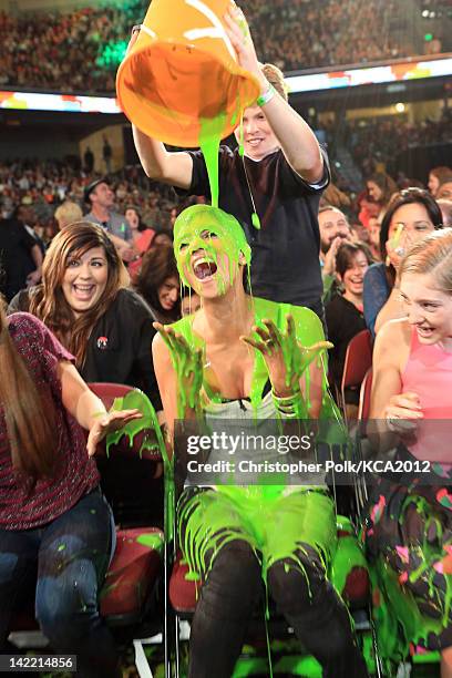 Actress Halle Berry gets slimed at Nickelodeon's 25th Annual Kids' Choice Awards held at Galen Center on March 31, 2012 in Los Angeles, California.