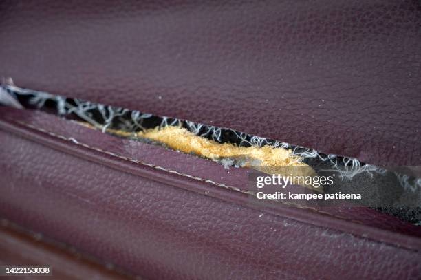 torn old leather sofa cushions - cushion texture stock pictures, royalty-free photos & images