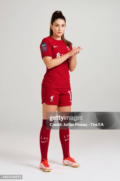 Carla Humphrey of Liverpool poses during the Barclays WSL Launch Portraits 2022/2023 on August 24, 2022 in London, England.