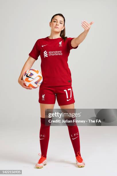 Carla Humphrey of Liverpool poses during the Barclays WSL Launch Portraits 2022/2023 on August 24, 2022 in London, England.