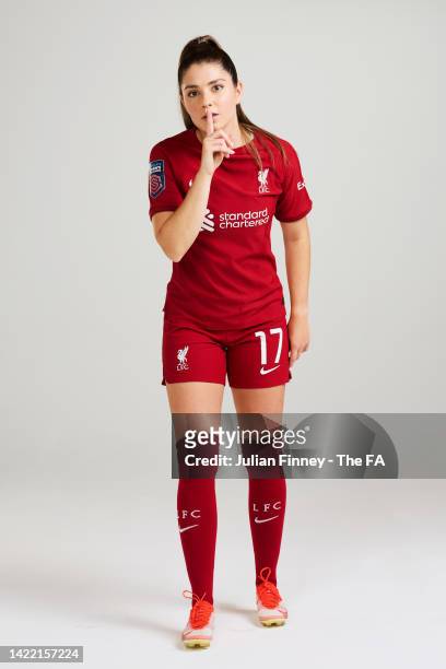 Carla Humphrey of Liverpool poses during the Barclays WSL Launch Portraits 2022/2023 on August 24, 2022 in London, England.