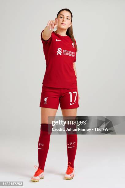 Carla Humphrey of Liverpool poses during the Barclays WSL Launch Portraits 2022/2023 on August 24, 2022 in London, England.