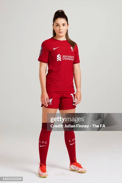 Carla Humphrey of Liverpool poses during the Barclays WSL Launch Portraits 2022/2023 on August 24, 2022 in London, England.