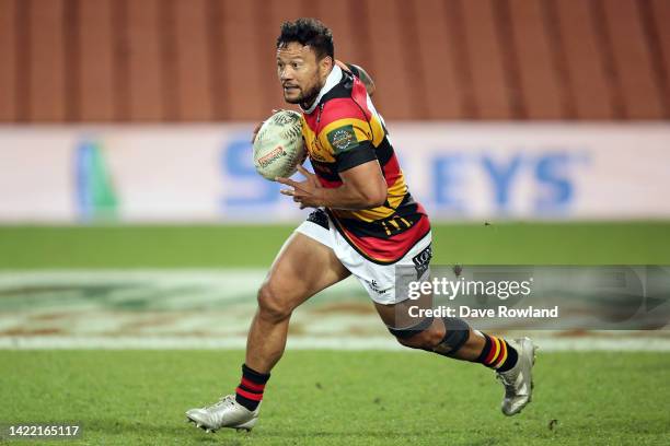 Alapati Leiua of Waikato makes a run during the round six Bunnings NPC match between Waikato and Auckland at FMG Stadium, on September 09 in...