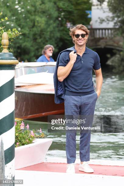 Giorgio Pasotti arrives at the Hotel Excelsior during the 79th Venice International Film Festival on September 09, 2022 in Venice, Italy.