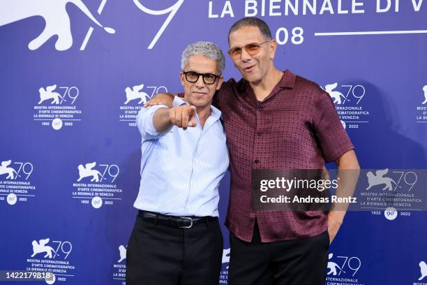Sami Bouajila and director Roschdy Zem attend the photocall for "Les Miens" at the 79th Venice International Film Festival on September 09, 2022 in...