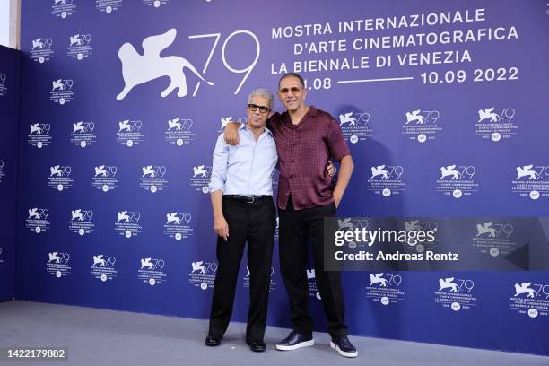 Sami Bouajila and director Roschdy Zem attend the photocall for "Les Miens" at the 79th Venice International Film Festival on September 09, 2022 in...