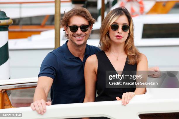 Giorgio Pasotti and Claudia Tosoni arrive at the Hotel Excelsior during the 79th Venice International Film Festival on September 09, 2022 in Venice,...