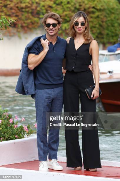 Giorgio Pasotti and Claudia Tosoni arrive at the Hotel Excelsior during the 79th Venice International Film Festival on September 09, 2022 in Venice,...