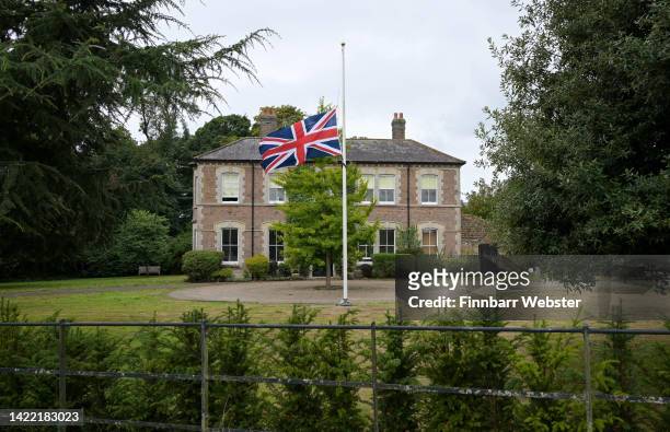 The Union flag flies at half mast at The Duchy of Cornwall headquarters at Poundbury, on September 09, 2022 in Dorchester, Dorset. Elizabeth...