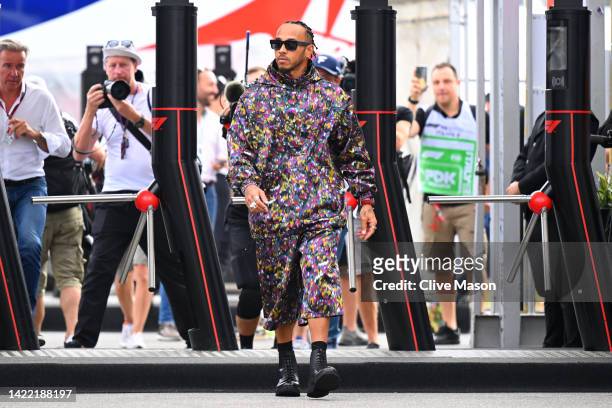 Lewis Hamilton of Great Britain and Mercedes walks in the Paddock prior to practice ahead of the F1 Grand Prix of Italy at Autodromo Nazionale Monza...