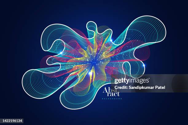 abstract geometric background with dynamic particles and waves. - diminishing perspective stock illustrations