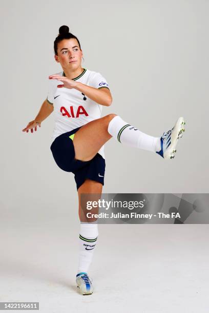 Angharad James of Tottenham Hotspur poses during the Barclays WSL Launch Portraits 2022/2023 on August 24, 2022 in London, England.