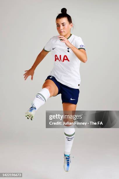 Angharad James of Tottenham Hotspur poses during the Barclays WSL Launch Portraits 2022/2023 on August 24, 2022 in London, England.