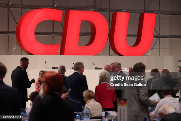 Delegates attend the first of a two-day federal party congress of the German Christian Democrats on September 09, 2022 in Hanover, Germany. The CDU,...