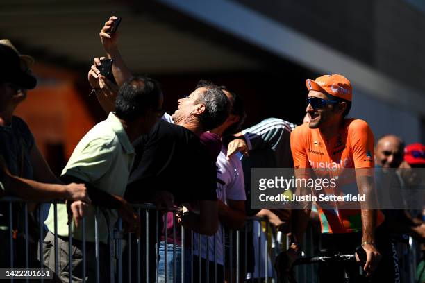 Fans taking a selfie with Luis Ángel Maté Mardones of Spain and Team Euskaltel - Euskadi during the team presentation prior to the 77th Tour of Spain...