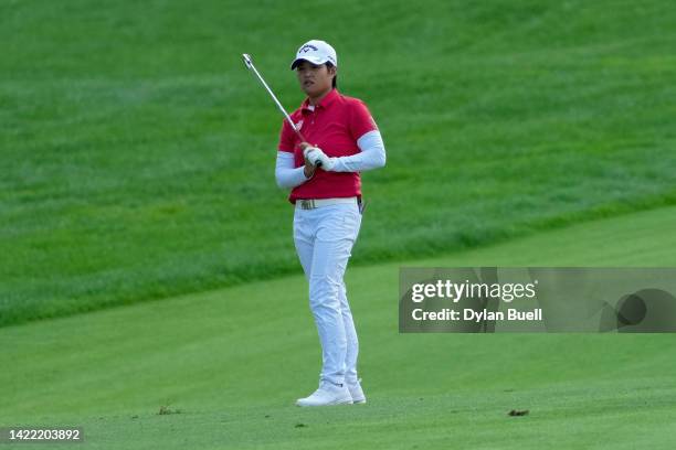 Haru Nomura of Japan follows her shot on the 12th hole during the first round of the Kroger Queen City Championship presented by P&G at Kenwood...