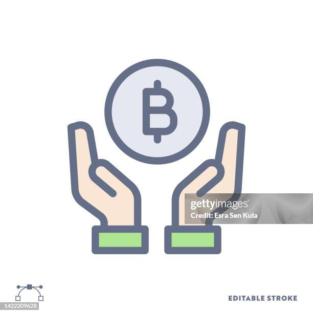 holding bitcoin color flat line icon design with editable stroke. suitable for web page, mobile app, ui, ux and gui design. - volatility icon stock illustrations