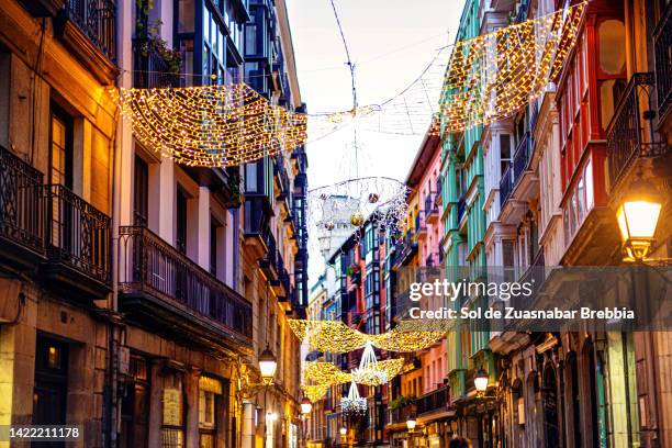 christmas lighting in the streets of bilbao - bilbao spain photos et images de collection