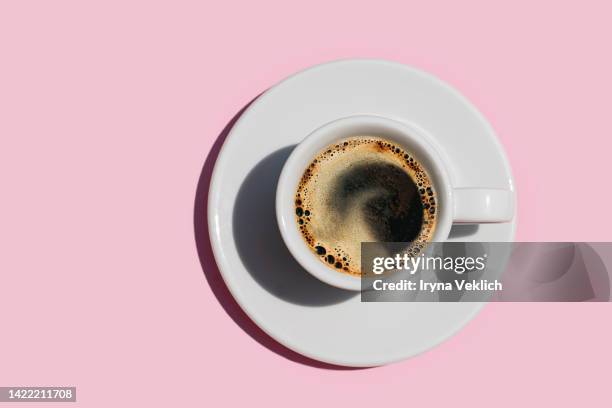 Directly Above Shot Of Coffee On Pink Color Background, Foto de stock