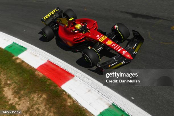 Carlos Sainz of Spain driving the Ferrari F1-75 on track during practice ahead of the F1 Grand Prix of Italy at Autodromo Nazionale Monza on...