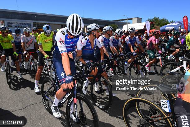 Rémi Cavagna of France, Dries Devenyns of Belgium, Ilan Van Wilder of Belgium, Louis Vervaeke of Belgium and Team Quick-Step - Alpha Vinyl observed a...