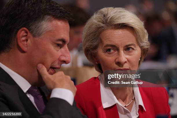 European Commission President Ursula von der Leyen and European Parliament member David McAllister attend the first of a two-day federal party...