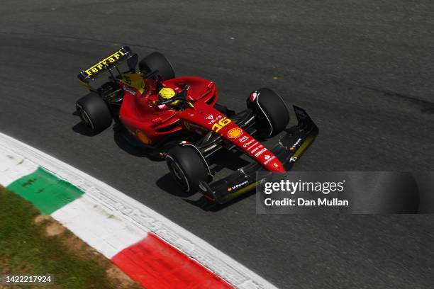 Charles Leclerc of Monaco driving the Ferrari F1-75 on track during practice ahead of the F1 Grand Prix of Italy at Autodromo Nazionale Monza on...