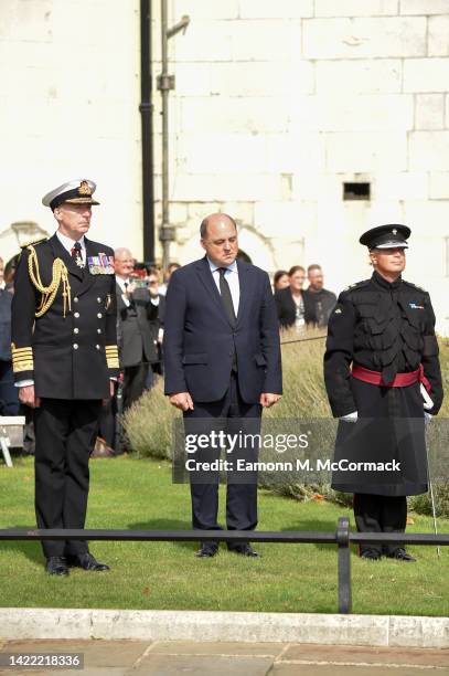 Ben Wallace, UK Defence Secretary watches as members of the Honourable Artillery Company fire a 96-gun salute at 1pm in tribute to the late Queen...