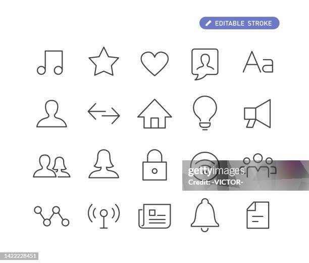 communication and media icons set - line series - communications tower editable stock illustrations