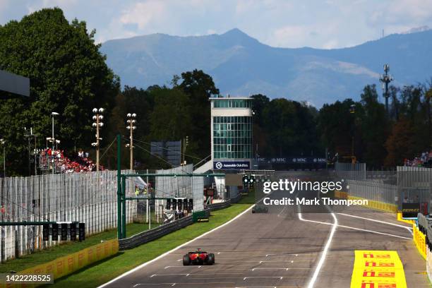 Charles Leclerc of Monaco driving the Ferrari F1-75 on track during practice ahead of the F1 Grand Prix of Italy at Autodromo Nazionale Monza on...