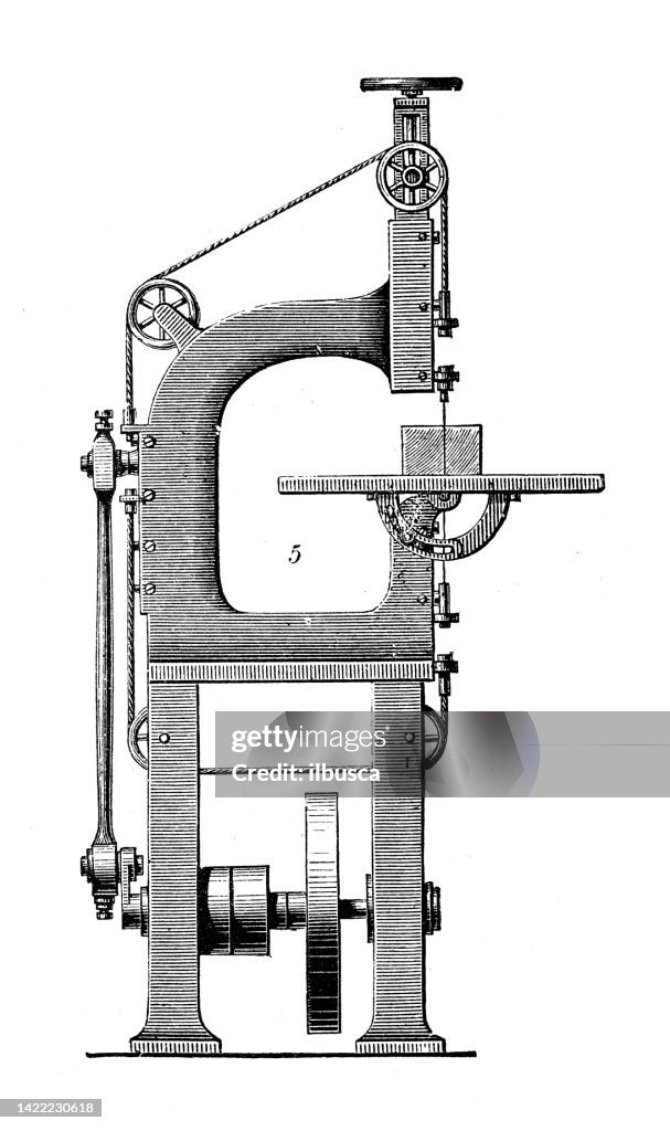 Antique illustration, applied mechanics and machines: Vertical Saw