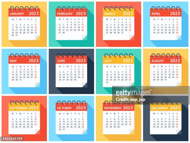 calendar 2023 - flat modern colorful. week starts on monday - april stock illustrations