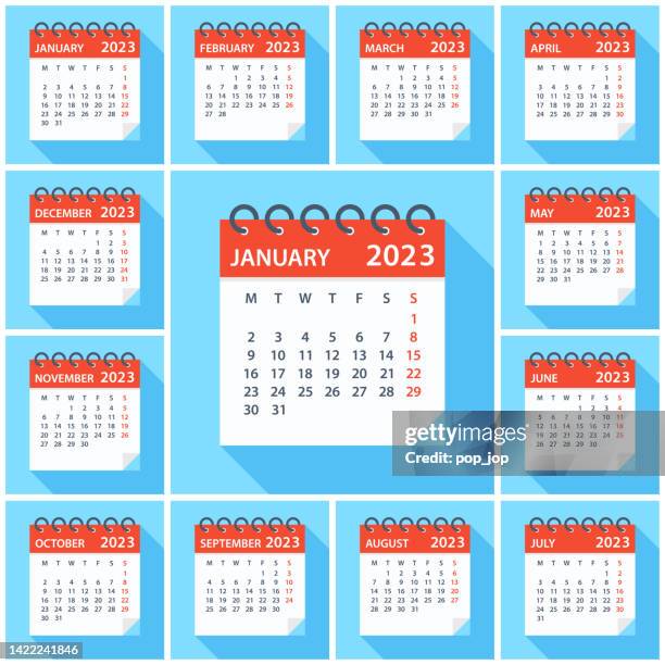 calendar 2023 - flat modern colorful. week starts on monday - april stock illustrations