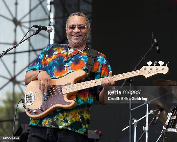 George Porter, Jr. Of Funky Meters performs during the NCAA 2012 Final Four Big Dance concert series at Woldenberg Park on March 31, 2012 in New...
